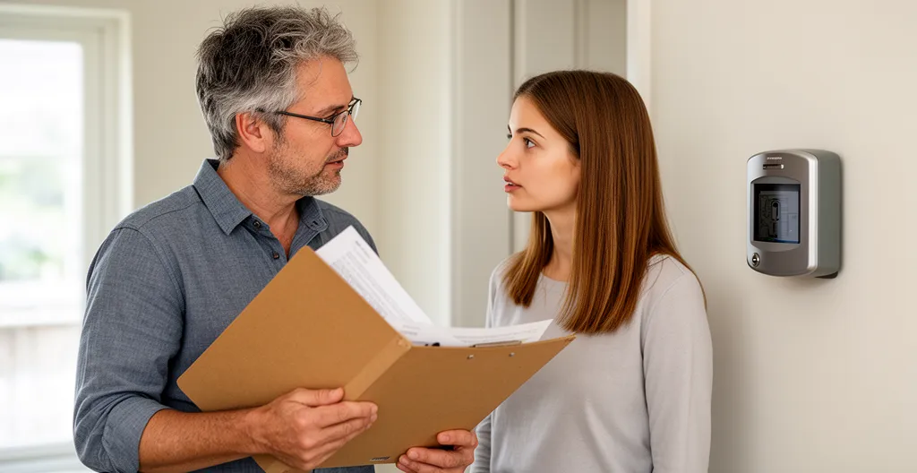 Propriétaire discutant avec un technicien United Borne de l'installation IRVE