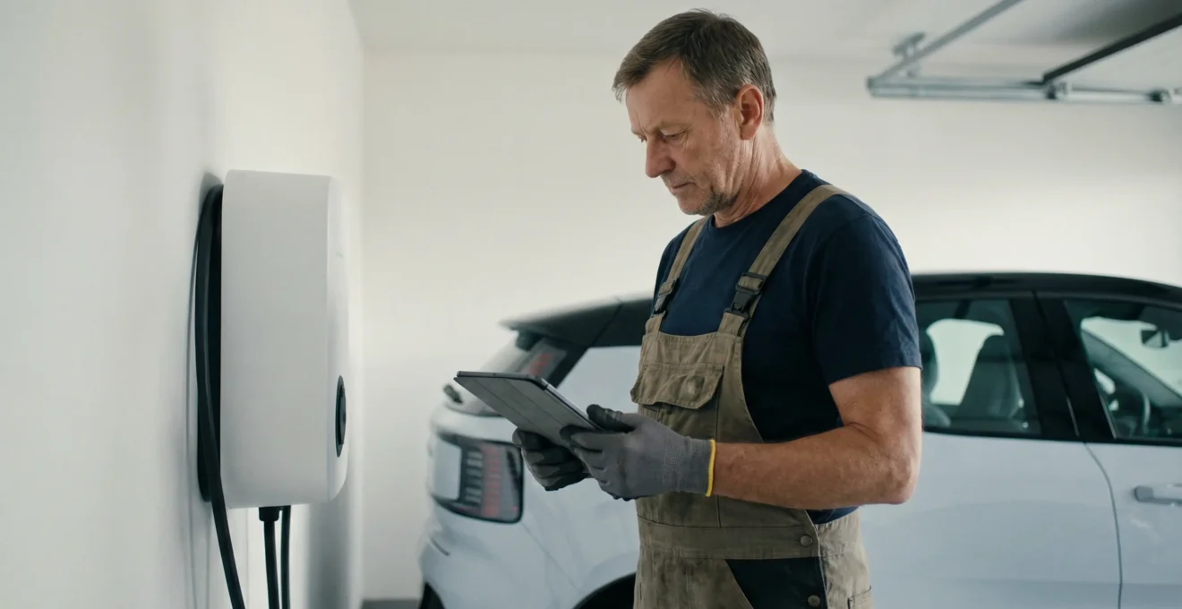 Technicien United Borne certifié IRVE installant une borne de recharge à Reims