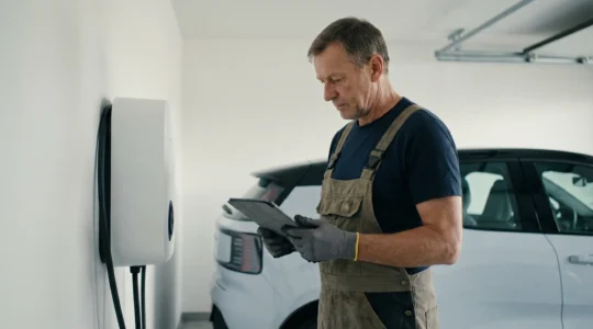 Technicien United Borne certifié IRVE installant une borne de recharge à Reims